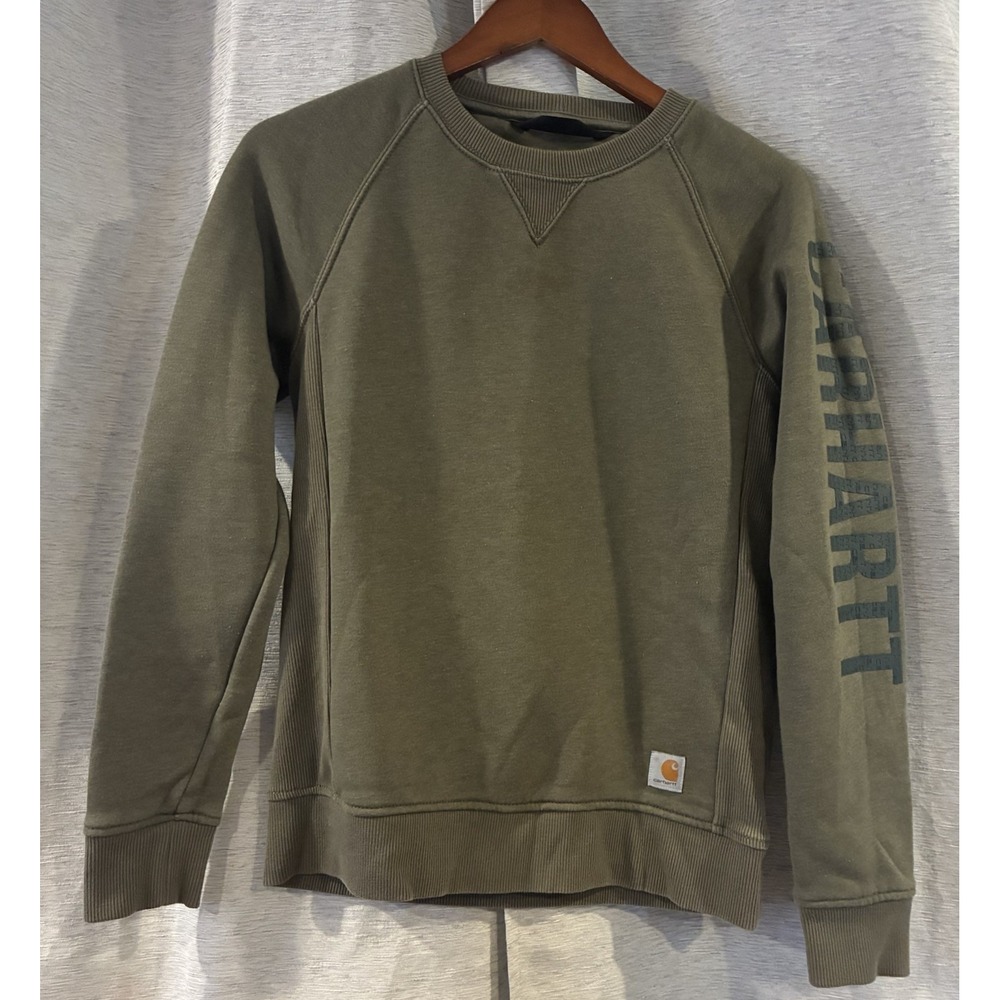 Carhartt Womens XS Relaxed Fit Fleece Pullover Sweatshirt Green Crew Neck 104410